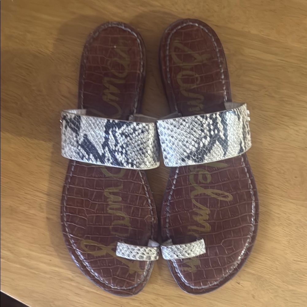 Sam Edelman Brown and White Sandals with Snakeskin Pattern